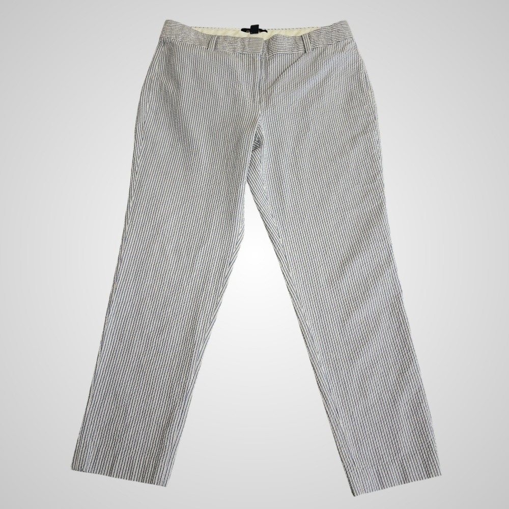 Lands' End Classic Womens Pants Mid Rise Slim Leg Striped Size 12 White And Blue
